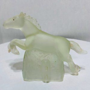 Vintage Sculpture Frosted Glass Jumping Horse Paperweight Figurine Statue